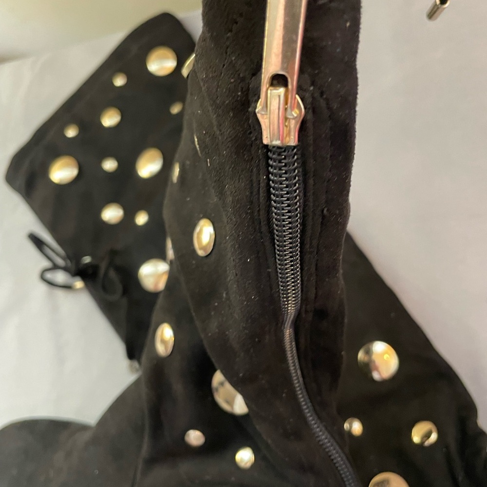2 Lips Too Black Low Heeled Boots with Gold Stud Accents - Picture 5 of 5